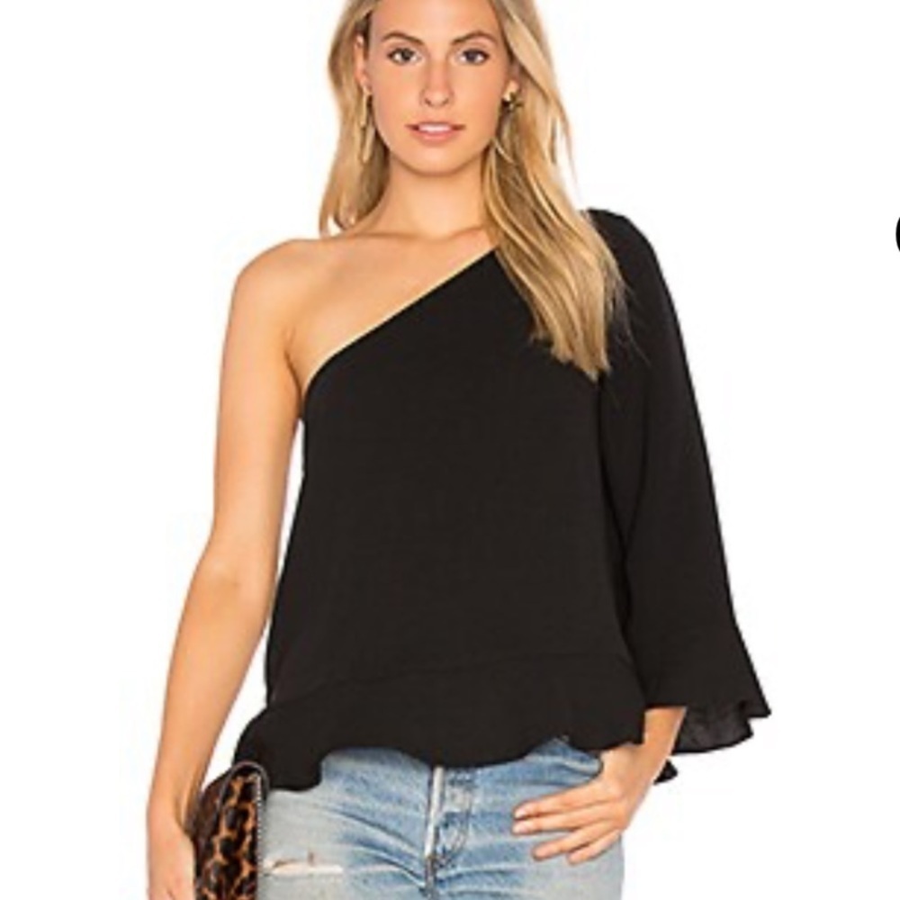 NWT LIKELY Grayson Ruffle Top Black One Shoulder Revolve Size XS